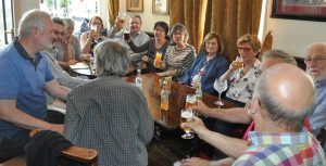 Members of Winslow Anglo French Twinning Association entertaining their visitors from Cours in a Winslow pub