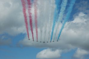 Image of the Red Arrows display team flying over Winslow, home of the Winslow Anglo French Twinning Association (WAFTA)